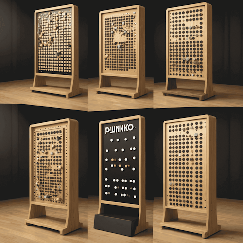 Imagen que muestra diferentes variaciones de Plinko, incluyendo versiones digitales y adaptaciones a gran escala